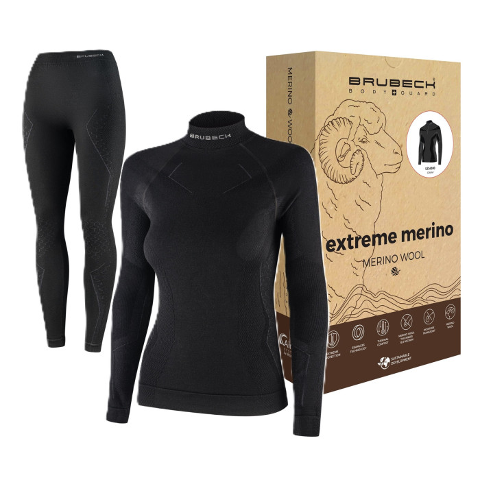 Brubeck komplet damskiej, wełnianej bielizny termoaktywnej Extreme Merino / kolor czarny