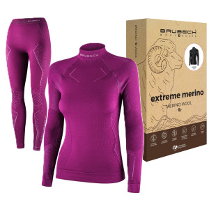 Brubeck komplet damskiej, wełnianej bielizny termoaktywnej Extreme Merino / kolor fuksja