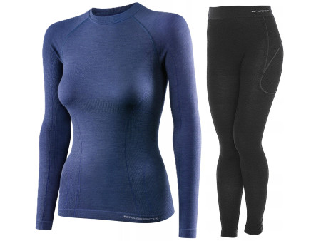 Active Wool komplet damskiej bielizny termoaktywnej jeansowy - czarny